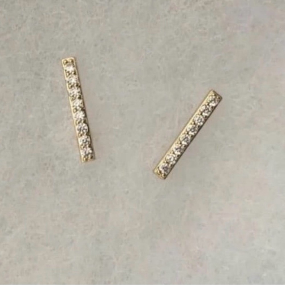 14K Gold Plated Sterling Silver Post Dainty Mini Bar Stud Earrings new unused